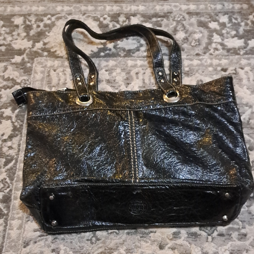 Roots Shiny Black Tote Bag